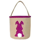 RTS Fluffy Rabbit Tails Buckets Kids Gift Burlap Glitter Easter Baskets To Carry Eggs