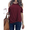 Custom women lightweight cold shoulder tops knot twisted casual knitted tunic long blouse