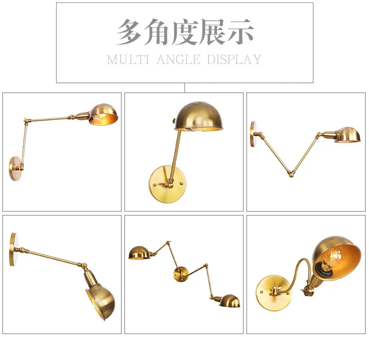 Industrial Retro Brass Wall Light Adjustable 1-Light Indoor Wall Sconce with Extendable Double Swing Arms
