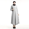 Factory Cheap Arab Turkey Grey Long Full Sleeves Buttons Muslim Maxi Dresses Women