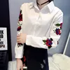 Long Sleeve Rose Floral Embroidery White Stripe Blouse Women Casual Tops kimono Office Lady 2019 Spring Plus Size 4XL