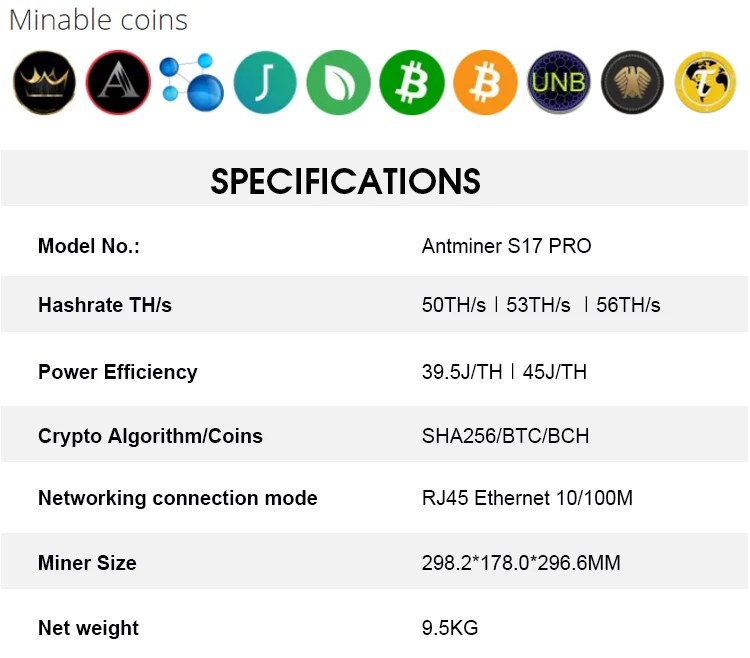 区块链矿机   规格 制造商 bitmain 模型 antminer s17 pro hashrate