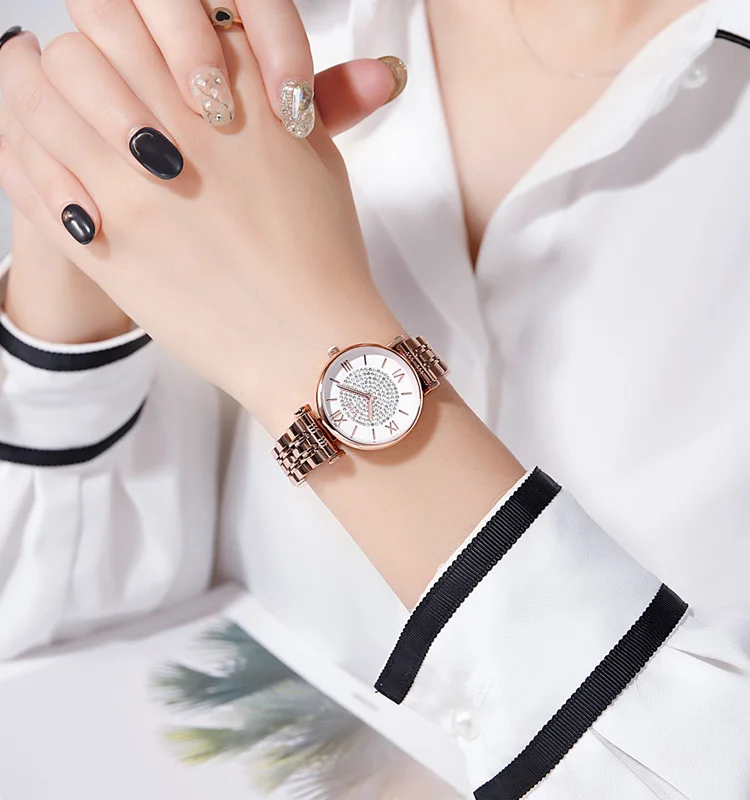 SKMEI 1533 Starry Sky Luxury Diamond Watch Fashion Stainless Steel Women Watches  Diamond Quartz Wristwatches
