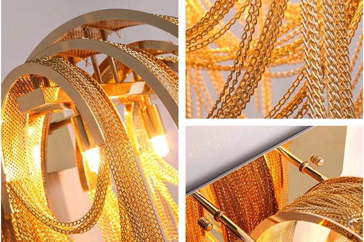 Modern creative aluminum Hanging chain wall led light  LED G9 gold silver Hotel Bedroom wall lamp