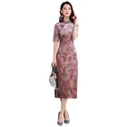 girls half sleeve long qipao silk cheongsam dresses