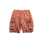 Pink Cotton Mens Trending Pants Multi-pocket Cargo Summer Calf-length Shorts