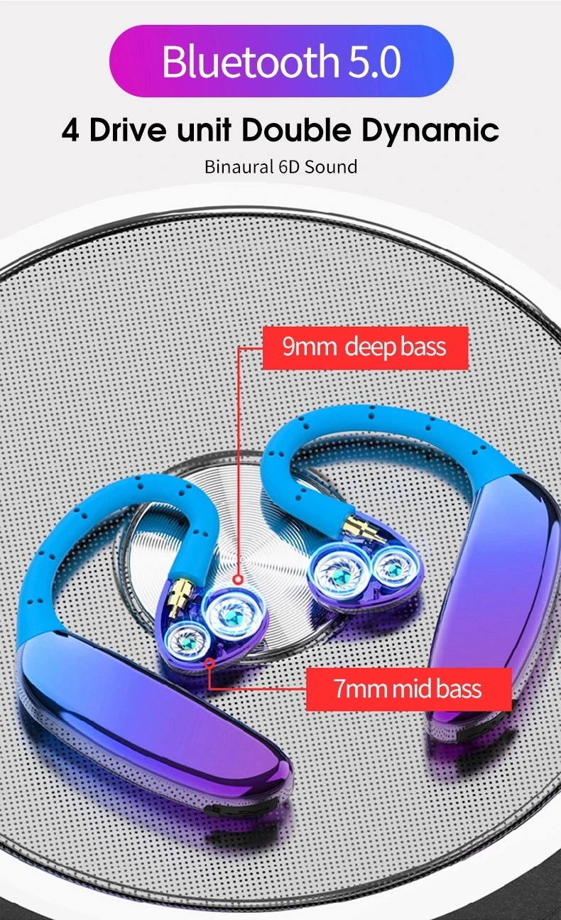 Tinderala Fashion Ear Hook TWS 5.0 Stereo IPX9 Waterproof Sport Music Hifi Deep Bass Earbud Wireless Headset Bluetooth Headphone - ANKUX.COM