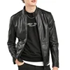 Custom mandarin collar soft genuine leather bomber jacket mens