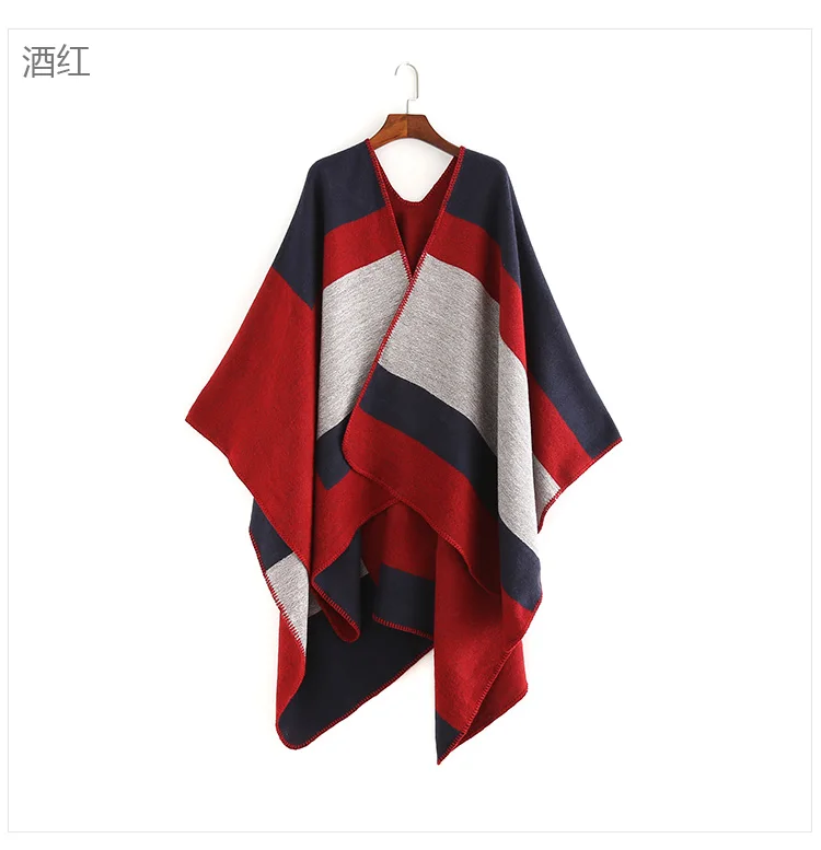 Wholesale Latest Winter Acrylic Thick Shawl For Women Fashion Stripe Print Scarf Oversize Cashmere Wool Pashmina Poncho Capes