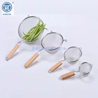 stainless steel kitchen single fine mesh strainer with wooden handle / mesh basket