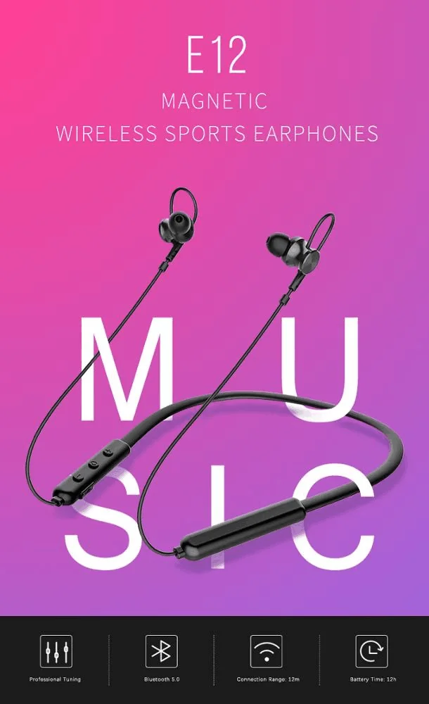 E12 magnetic in-Ear stereo sound wireless neckband earphone sports waterproof headphone with mic - ANKUX.COM