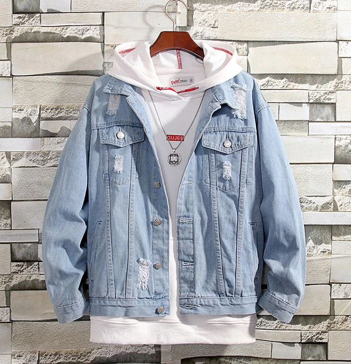 2020 Cotton Rip Denim Jacket Custom logo Unisex Jeans Jacket Man