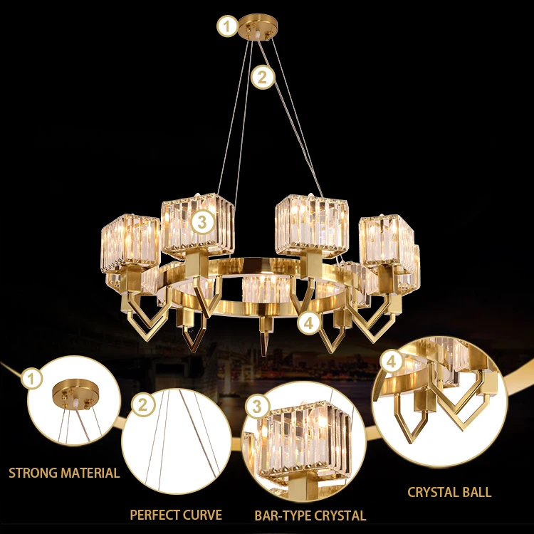 Big Villa Floating Pendant Modern Ring Luxury Decorative Metal Crystal Chandelier