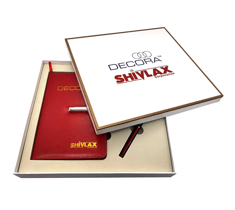 logo pu leather hot stamping business notebook gift set with pen