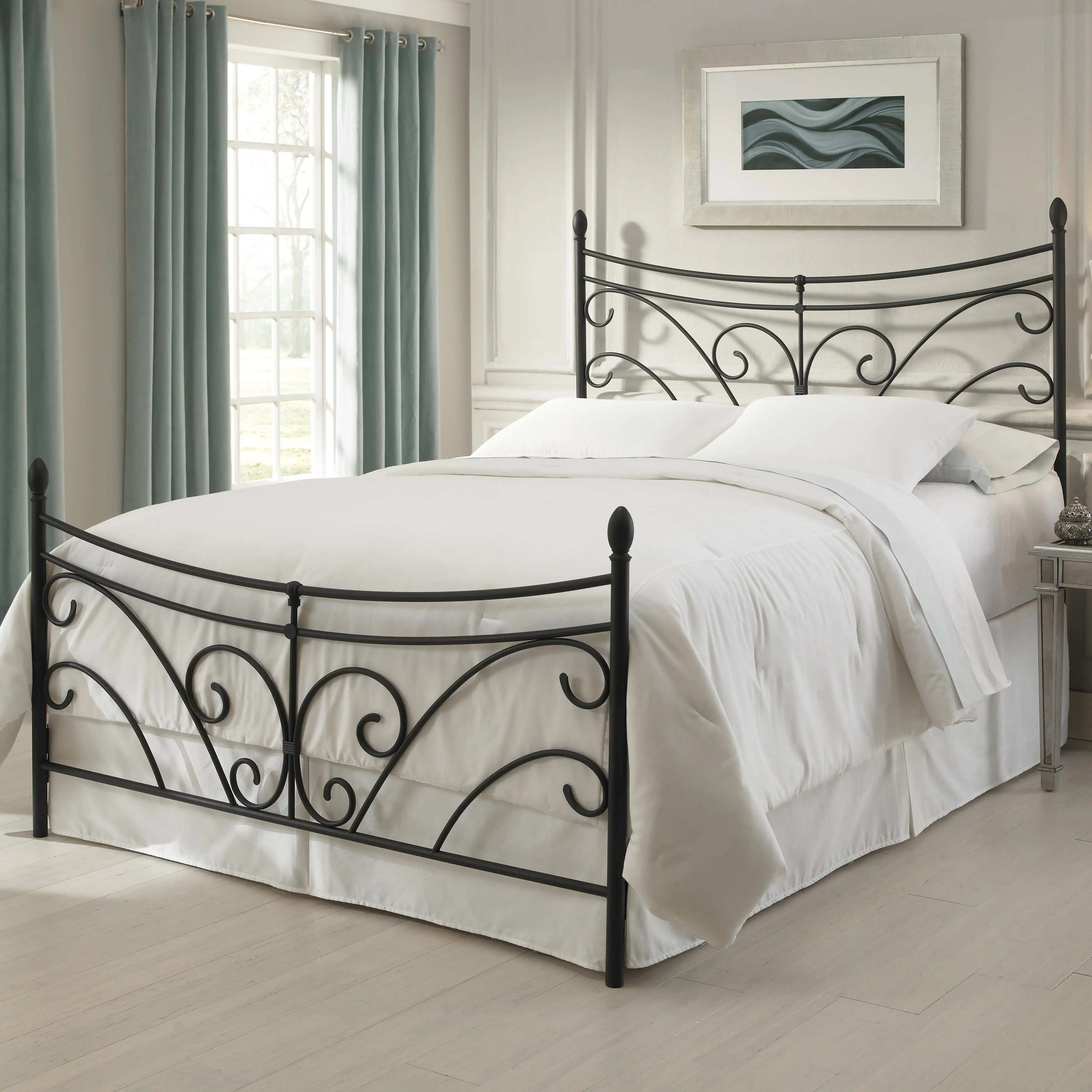 أثاث غرفة نوم جديد أنيقة تصميم الملك حجم كريم اللون المطاوع الحديد سرير معدني