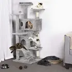 Wood 2 Scratch Tree Large Cat Tree With Sisal-Covered Scratching Posts And 2 Plush Rooms Cat Furniture For Kittens
