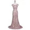 floor length short sleeve sexy embroidery beaded mother of the bride pink prom wedding dresses