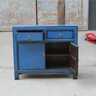 Graphic Customization Antique Solid Elm Wood Blue 2 Door Drawer Cabinet