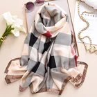 Women Silk Feeling Scarf Logo Stain Silk Ladies Sunscreen Shawls