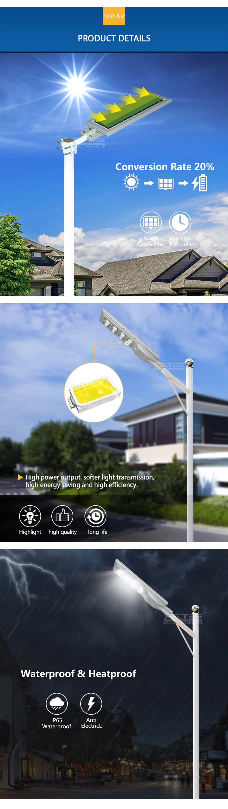 ALLTOP High brightness long life IP65 all in one 30w 60w 90w 120w 150w outdoor highway led solar streetlight