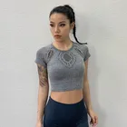 Wholesale short sleeve fitness womens t shirt hollow out seamless yoga crop top