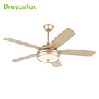 Low noise Home decoration champagne gold 5 blades Remote control 52 inch wood blades LED ceiling Fan