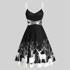 Plus Size Fashion Evening Dresses High Quality Suspender Sexy Christmas Elk Printed Dress