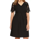 2019 Fashion casual ladies elegant woman lace dresses short sleeve ruffle black plus size dress