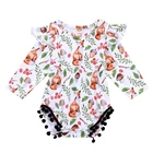 Fox cartoon floral printed long sleeve newborn clothing infants baby girl bodysuits rompers jumpsuit