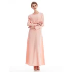 Baju Kurung Modern Women Muslim Maxi Dress With Hollow Out Lace Decoration Solid Color For Party