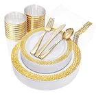 White Gold Lace Desgin Disposable Plastic Dinnerware Sets