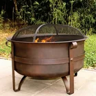 Rubbed Bronze Wood Burning Circular Backyard Firepits Fire Pit with BBQ Iron Net