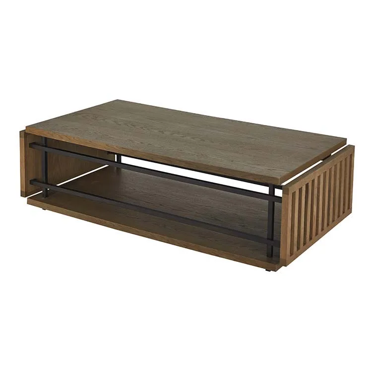 Slatted metal zinc solid oak wood side end table