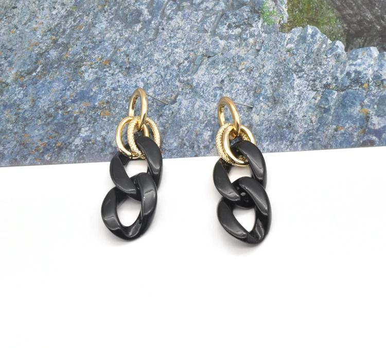 2021 retro acrylic flat cuban link women classic gold chain africa earrings