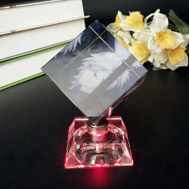 up personalized custom crystal glass photo frame rotating cube
