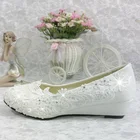 Fashion Shoes Women Pumps Wedges Heels Ivory Wedding Shoes Lace Bead Crystal Shoes