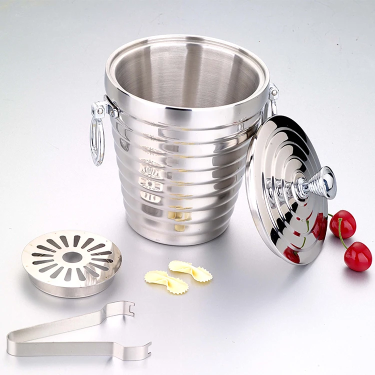 New OEM 2023 Hot Selling 1.0L/2.0LStainless Steel Double Wall Ice Bucket With Ring