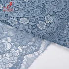 145Cm 70% Nylon 15% Cotton 10% Polyester 5% Rayon High Quality African Nigerian Tricot Knitted Royal Sky Bule Lace Fabric