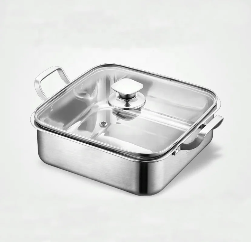 Stainless Steel 304 Spicy Soup Vegetable Shabu Hot Pot Square Large