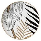 Green Leaf cooking plate Round dish Ceramic Dinner plate With Gold Side