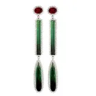 2019 Fashion Jewellery Long Dangle Earring Green Glass with White CZ Accents