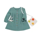 Frock Buttons Down Dress with Pockets Toddle Muslin Linen Long Sleeve baby girl fancy dress