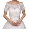 2018 hot sell short sleeves red white lace appliques sequin shoulder wraps wedding bolero jacket coat bridal wraps
