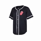 Abstract knitted tongue pattern printed button logo polyester black shirt