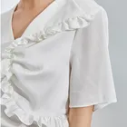 Top Women Blouse And Shirt Women Clothing 100% Silk Blouse Top Short Sleeve Solid Color Silk Blouse Shirts