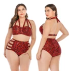 Red leopard print sexy bandage bikini High Waist plus size women swimwear beachwear