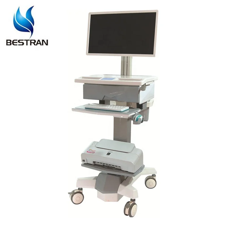 BT-LY22 Mais Barato de boa qualidade de metal e ABS médica hospitalar móvel médico carrinho de estação de trabalho do computador portátil com impressora