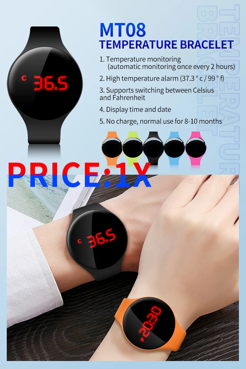 .New design wearable thermometer wristband smart bracelet health kids band smartwatch  body temperature monitor smart watch