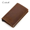 drop ship contacts stylish crazy horse leather anti rfid pop up slide aluminum case slim leather atm card holder for men