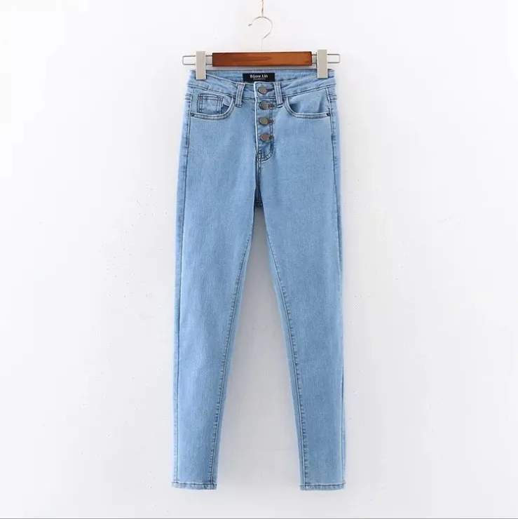 OEM Custom Factory Stretched Skinny Trousers Denim Fabric High Waist Women Jeans